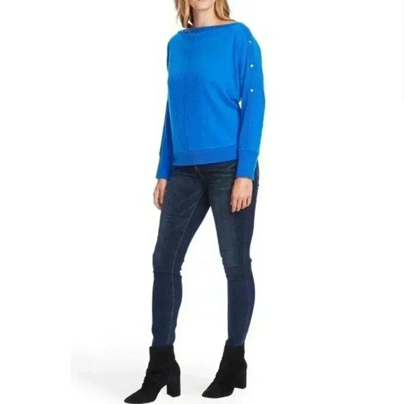 VINCE CAMUTO Blue Snap Trim Dolman Sleeve Sweater S - Picture 1 of 6